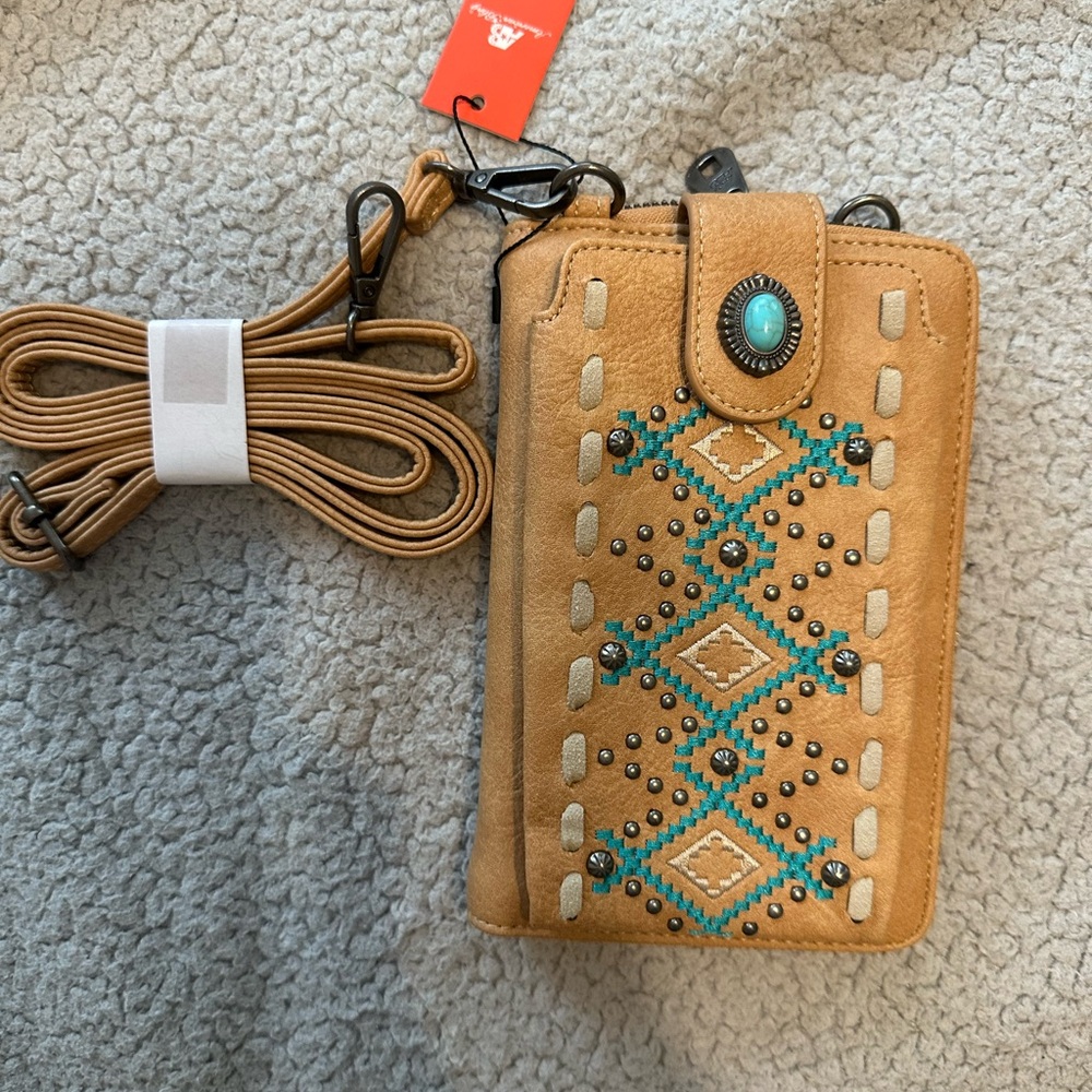 Boho Western Turquoise Studded Crossbody Bag Wallet - New with Tags